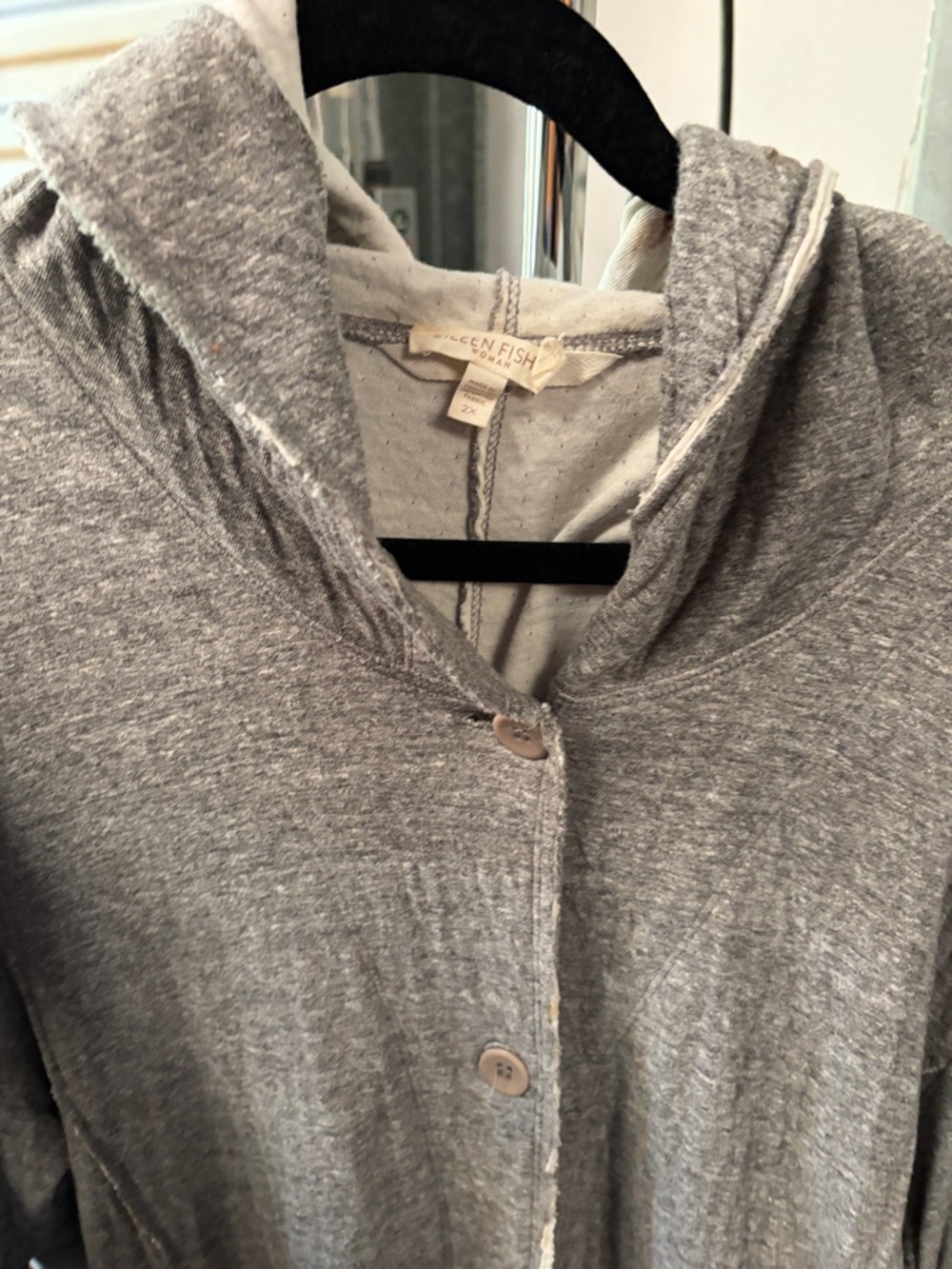 Eileen Fisher Heather Gray Hooded Button Sweatshirt Cardigan